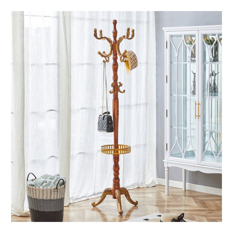 Cintre en bois coloré Crabapple, portemanteaux et chapeaux moderne et simple, support de rangement multifonctionnel en acier inoxydable avec plateau pour clés
