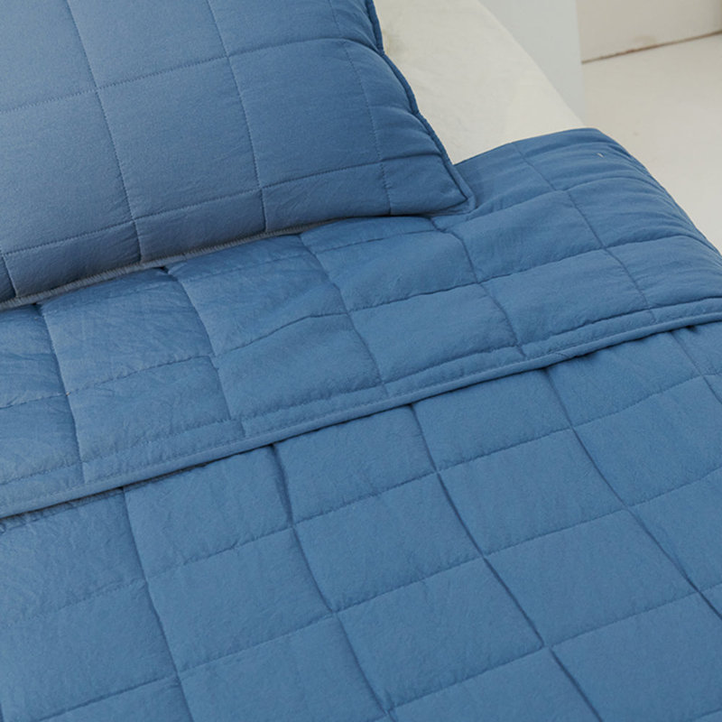 Polyester Plaid Quilt, King Quilt + 2 King Shams, Steel Blue
