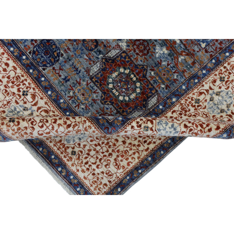 Hand Knotted Wool Area Rug in Gray And Beige, Rectangle 5'11" x 9'1"