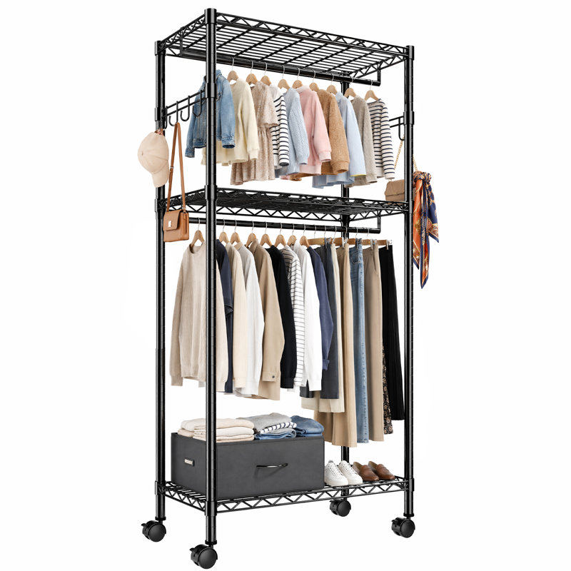 Portant à vêtements robuste avec tablettes en fil métallique robuste 35,4 po x 15,7 po x 78 po.