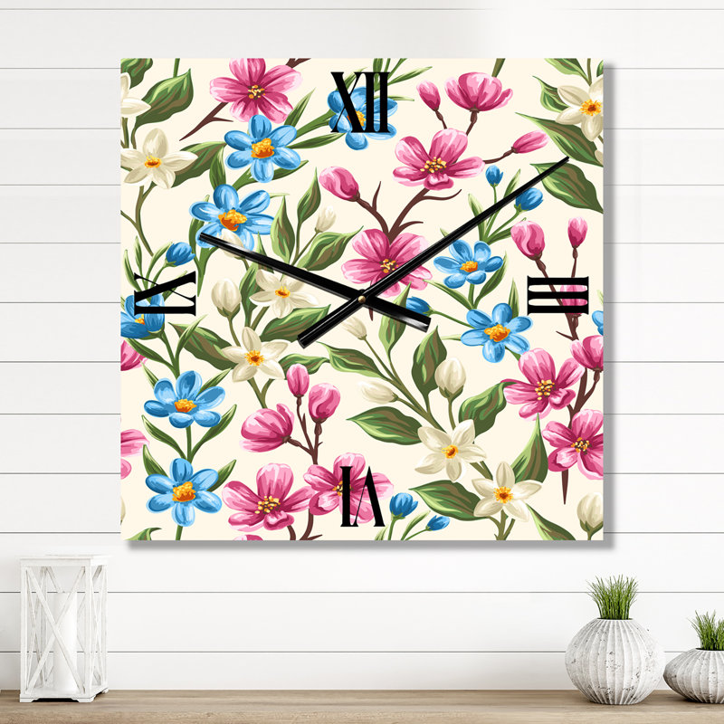 Horloge murale rétro rose et bleu, Grand