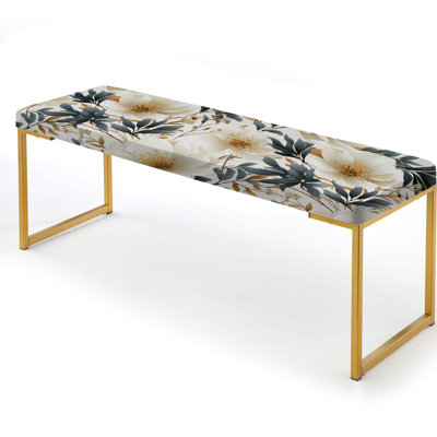 Floral Upholstered Gold Bench