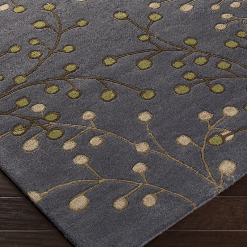 Tapis bleu marine en laine touffeté à la main Elsberry, Bleu gris, Rectangle 2 pi x 3 pi
