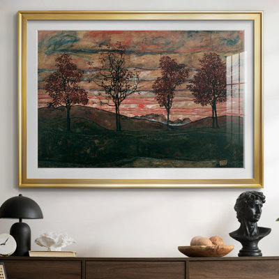Four Trees (Vier Bäume)-Egon Schiele-Framed - Matted and Framed Under Acrylic Glass, Large Living Room Wall Art