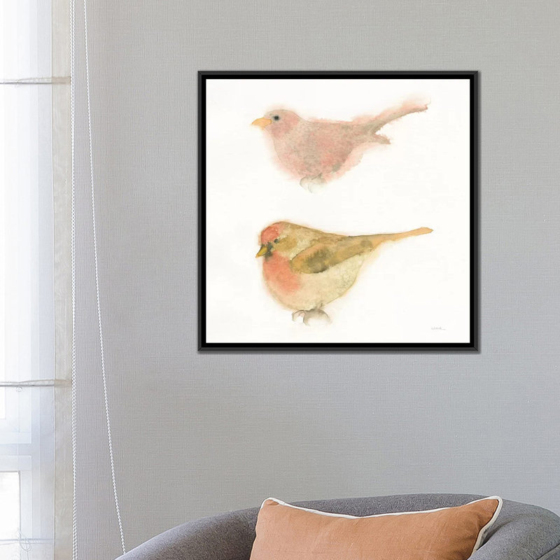 « aquarelle oiseaux ii », impression sur toile, H 18 po x l 18 po x P 1,5 po, Toile avec cadre noir, Pas de tapis