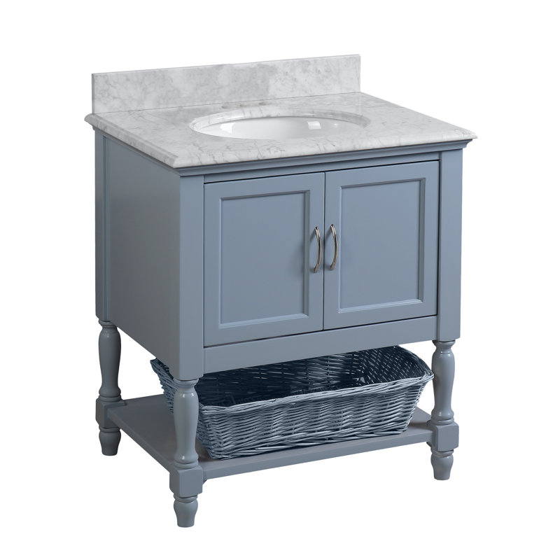 Hampton 30'' Single Bathroom Vanity with Top, Carrara Marble, Powder Blue