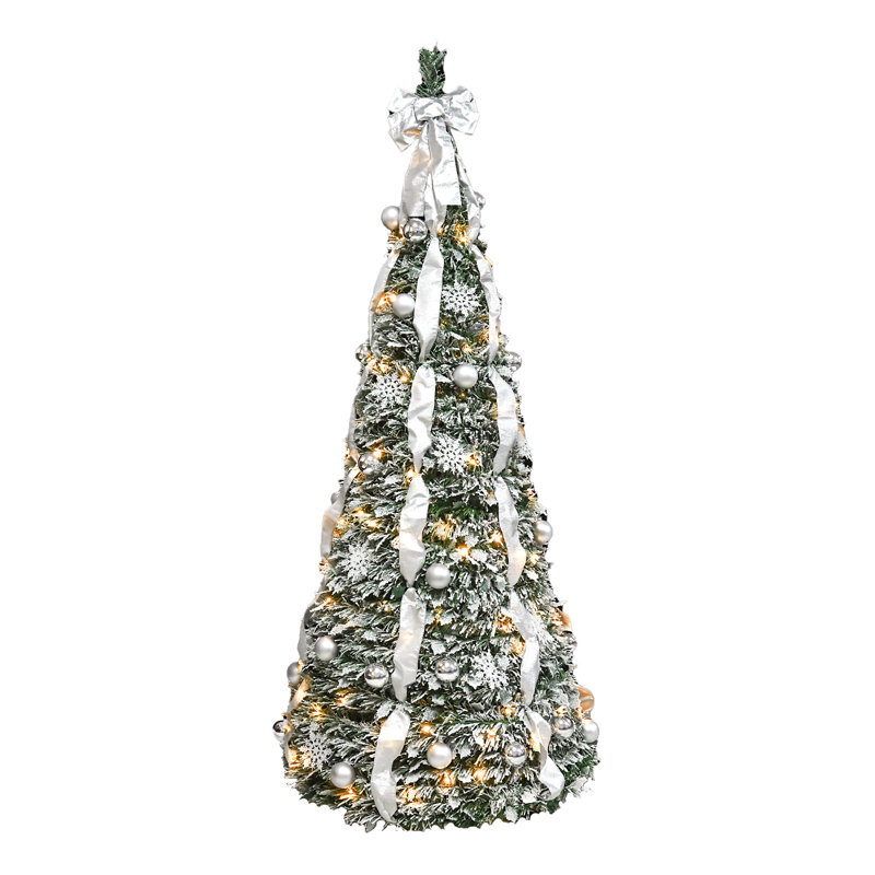 7Ft Prelit Pop Up Christmas Tree Decoration, Artificial Xmas Tree with 200 Warm Lights
