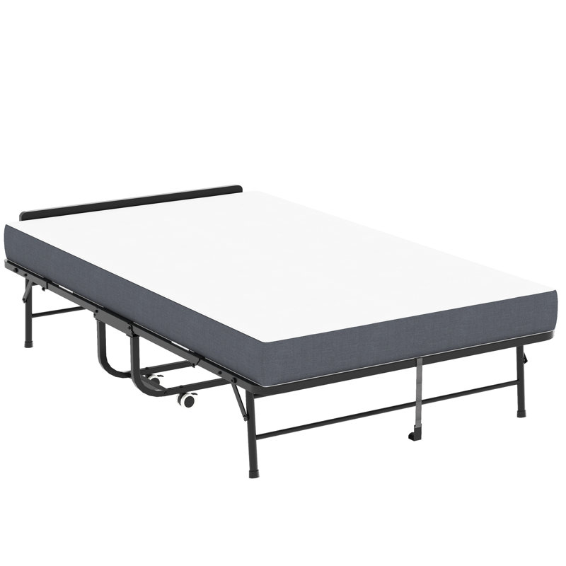 Lit pliant de 75 po x 46 po de large avec matelas en mousse à mémoire de forme de 5 po, tête de lit réglable, structure en métal robuste, convient à la chambre à coucher, mousse de 46 po spacieuse, cadre de 75 po pour personnes de grande taille, silencieux et stable