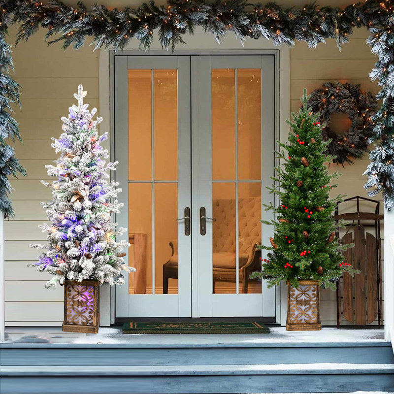 Arbre de Noël 48 pouces avec 100 lumières à DEL colorées, 396 pointes, baies rouges, pin et pot à paillettes stable