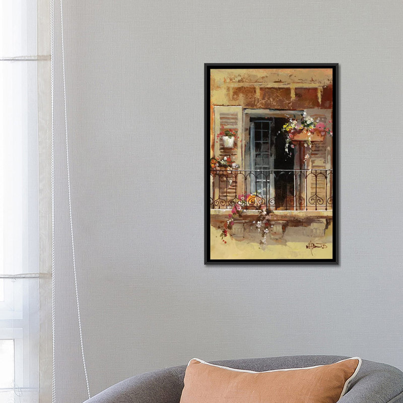 «Balcon IV», reproduction sur toile, H 26 po x l 18 po x P 1,5 po, Toile avec cadre noir, Pas de tapis