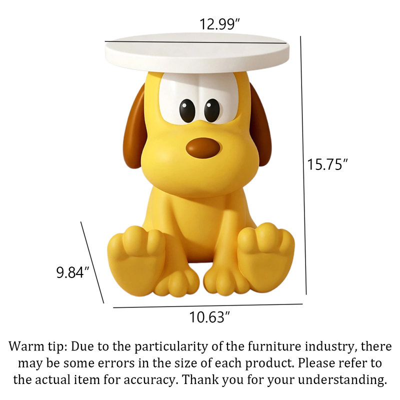 Petite table d'appoint ronde décorative en forme de chien de dessin animé