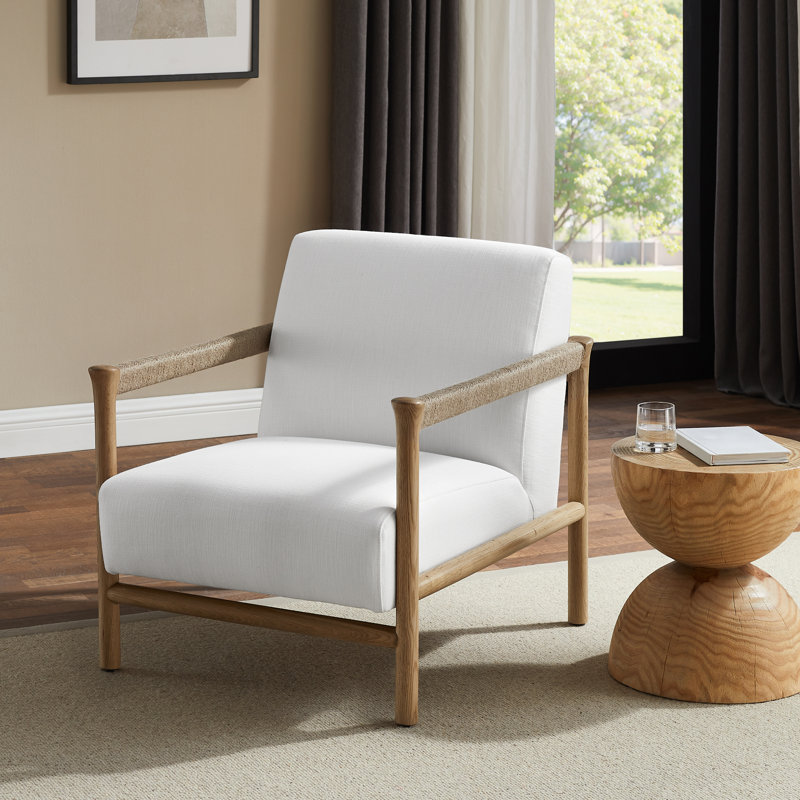 Friesen 27.56'' W Upholstered Accent Armchair With Solid Ash Frame, white Linen