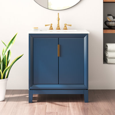 Meuble-lavabo de comptoir en marbre blanc Carrara Elizabeth de 30 po avec robinet Elizabeth