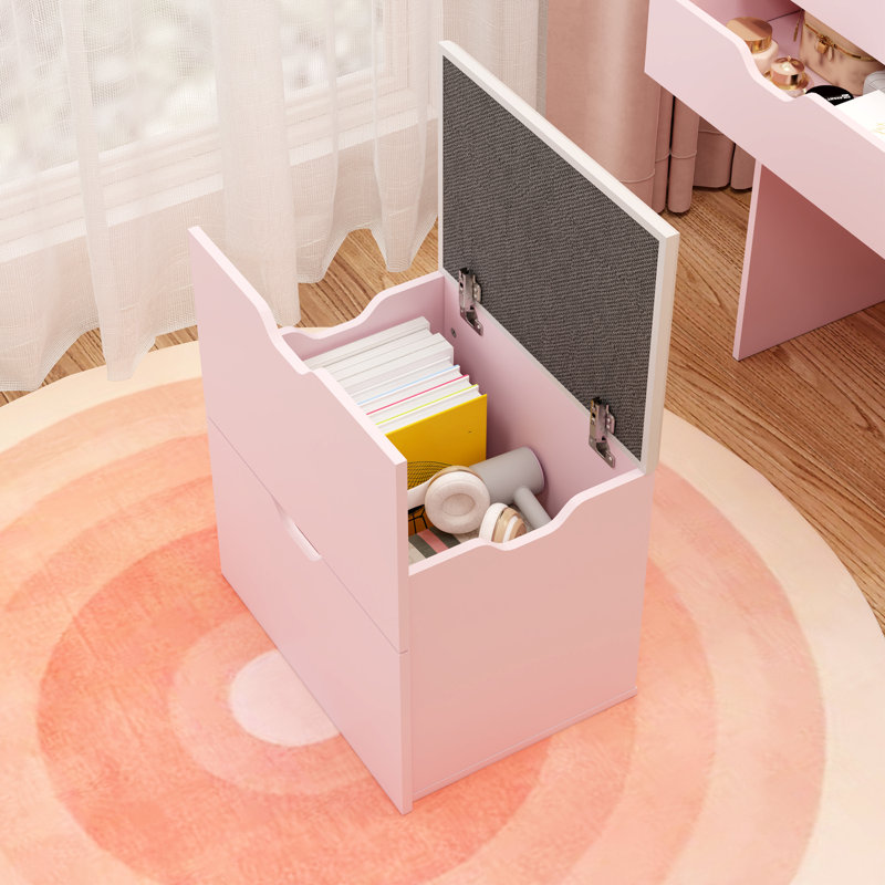 Ensemble de coiffeuse 3 en 1 avec miroir à DEL, 3 modes d'éclairage, 2 tiroirs et tabouret de rangement, Rose