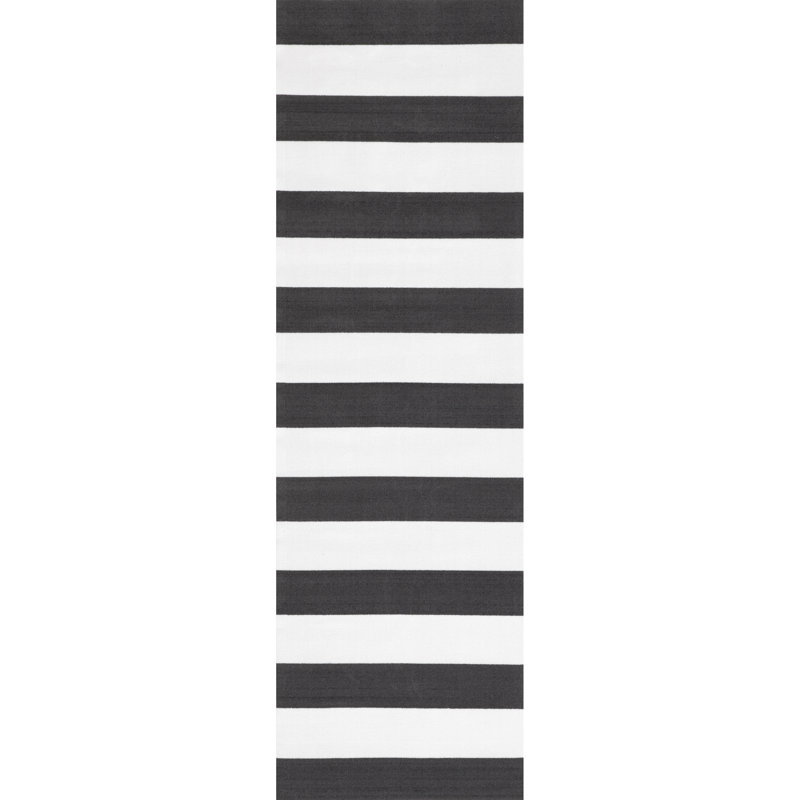 Melodi Striped Black/Ivory Indoor / Outdoor Area Rug, Runner 2'6" x 8'