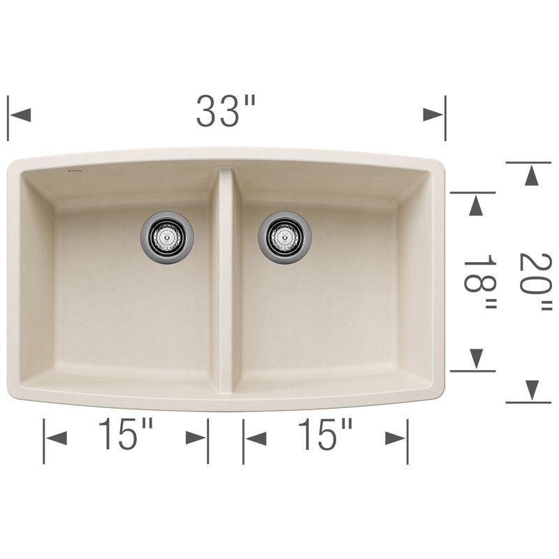 Performa SILGRANIT 33" 50/50 Double Bowl Undermount Kitchen Sink, Soft White