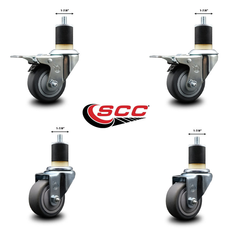 Thermoplastic Rubber Swivel 1-7/8 Inch Expanding Stem Caster Set 2 Total Lock Brakes