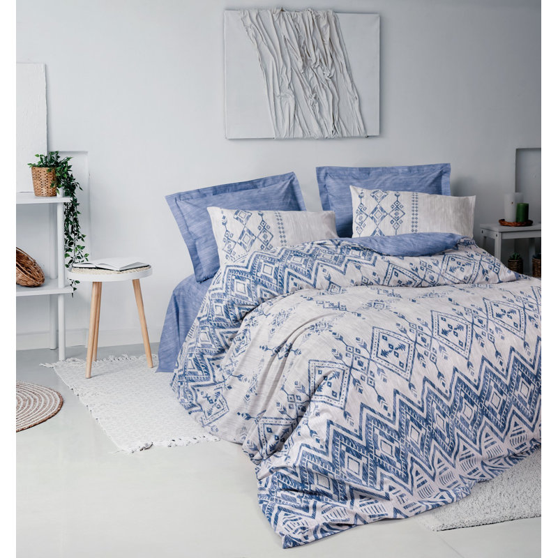 Premium 100% Cotton Ranforce XXL Quilt Cover Set, Blue | Duvet Cover 61 x 87, Pillowcase 31.5 x 31.5 | Machine Washable, 145 Thread Count, Button Closure | Soft, Durable, Perfect for Cozy Bedrooms