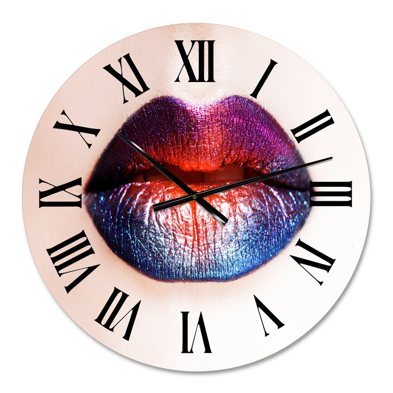 Women Lips With Bright Multicoloured Lipstick - Modern wall clock, Small