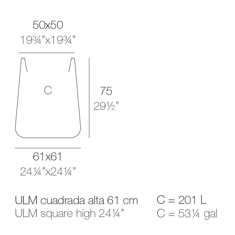 Ulm - High Square Resin Pot Planter - Basic, Steel, 11.75" H x 13.5" W x 13.5" D