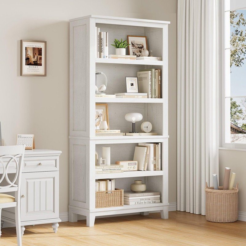 71" Tall Bookcase w/Adjustable Shelves 31.5in Width Wooden Bookshelf 5 Tier Farmhouse Bookshelves Vintage Bookcase for Living Room Office Library