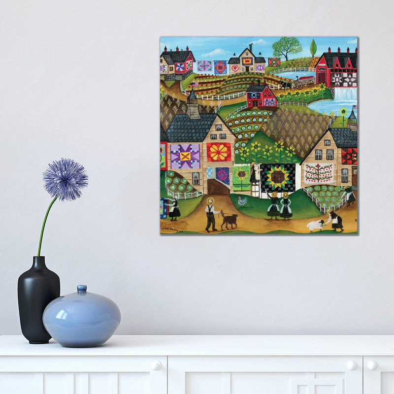 Quilters Sunflower Farmland by Cheryl Bartley - Painting on Canvas, Wrapped Canvas, 45.72cm H x 45.72cm W x 3.81cm D