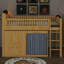 Lit mezzanine double avec armoire de rangement, structure de lit mezzanine en bois massif avec garde-robe et DEL pour enfants adolescents-631954166