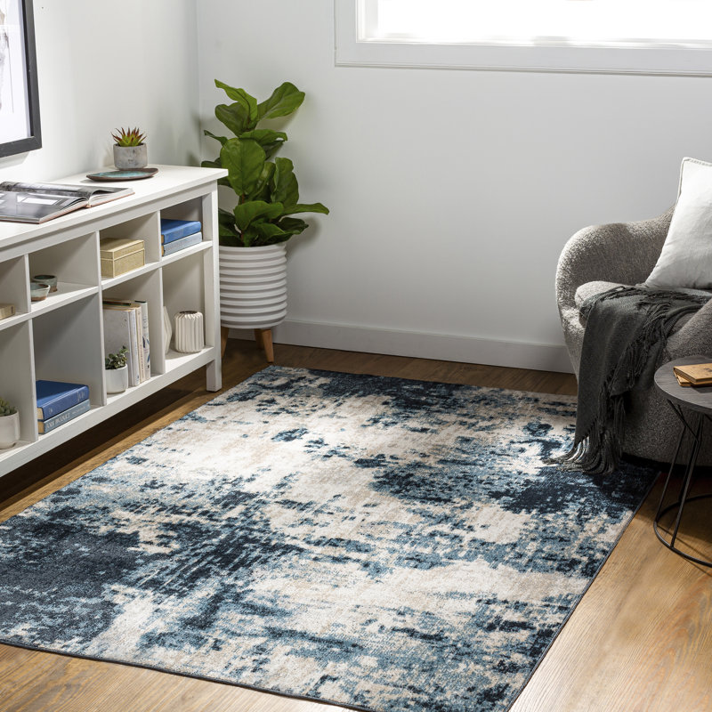 Tapis bleu / blanc Stuckey, Rectangle 7 pi 10 po x 10 pi