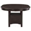 Table de salle à manger ovale avec finition espresso avec rallonge, 4 couverts, pied central en bois massif pour cuisine et salle à manger