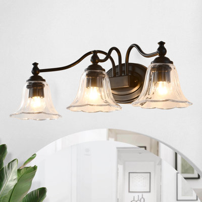 Black Bathroom Vanity Light, 3-Light Industrial Wall Sconce with Bell-Shaped Glass