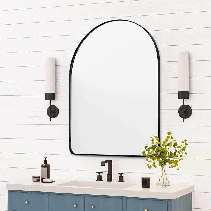 Miroir de salle de bain Hafsa Cadre en acier inoxydable, Noir mat, 40 po x 30 po
