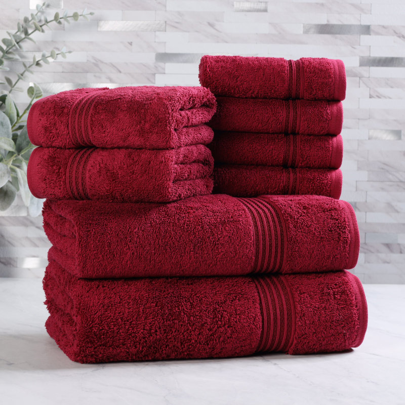 Alexia Heritage Egyptian Cotton Soft Absorbent Luxury 8 Piece Bathroom Towel Set, Burgundy