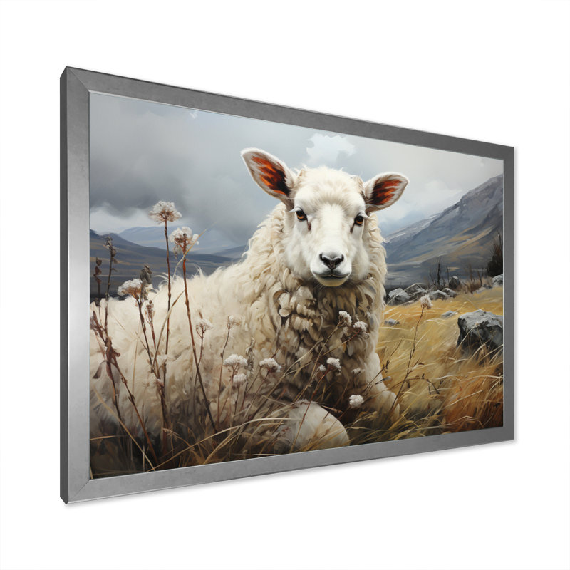 Sheep Serenade Of Silence II sur toile, Cadre photo argenté, H 12 po x l 20 po x P 1 po