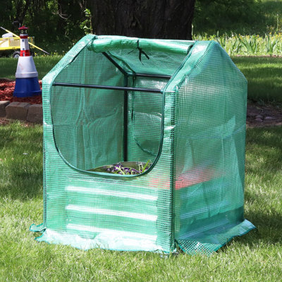 Garmer Outdoor Mini Greenhouse with Metal Raised Garden Bed with Green Cover 2' x 3'