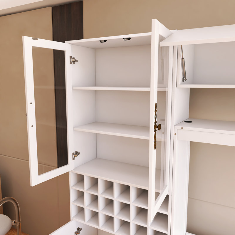 Lit escamotable double à structure en bois avec canapé, USB et lumière, White