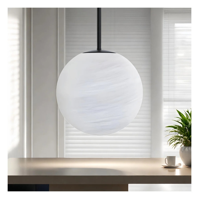 Suspension globe lune noire à une lumière avec abat-jour en verre dépoli - Luminaire de plafond moderne pour chambre, couloir ou entrée (ampoule non incluse)