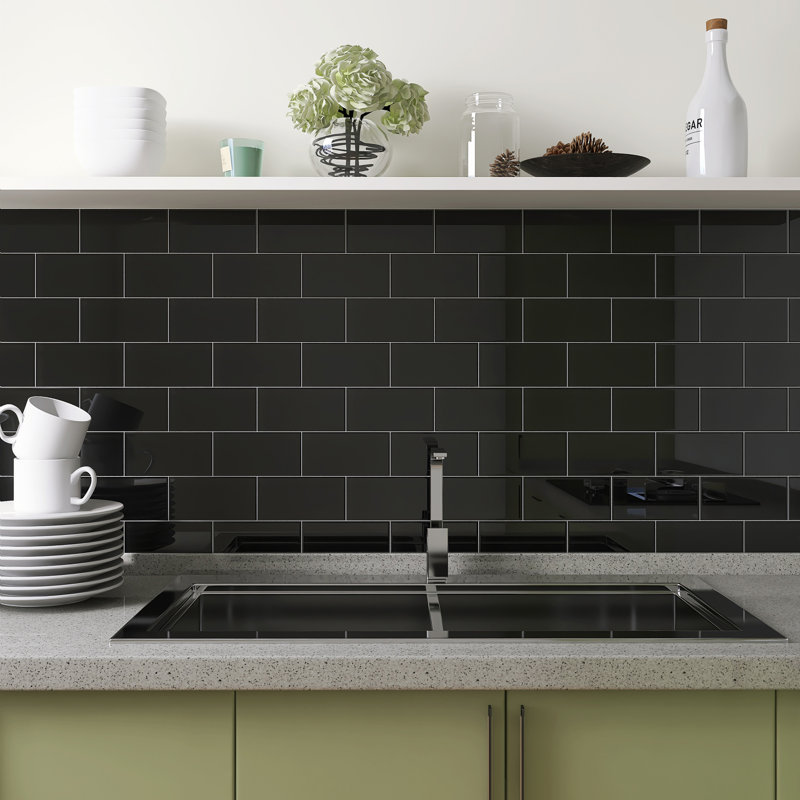 Crystile 3 in. X 6 in. Glossy Glass Subway Tile, Black