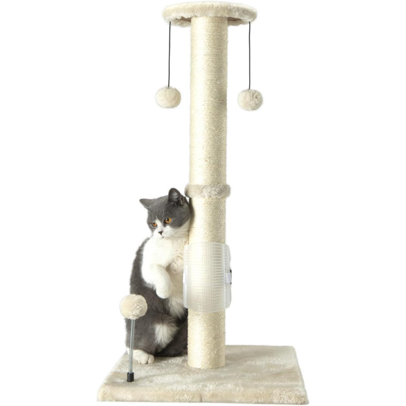 Poteau à griffes en sisal 32 po pour chat avec boule suspendue et brosse auto-massante à griffer vertical pour chats d'intérieur et chatons (32 pouces)