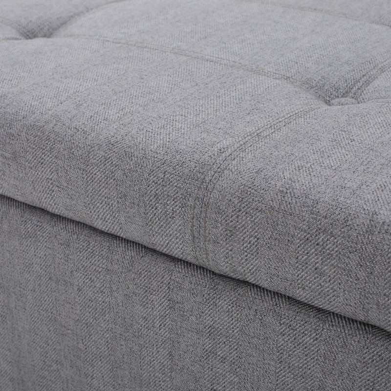 Harper Grey Fabric Tufted Storage Ottoman with Birch Legs