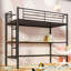Single Size Loft Bed With Desk, High Sleeper Bedframe With Removable Ladder And Safety Guardrail, Sturdy Metal Slats Support