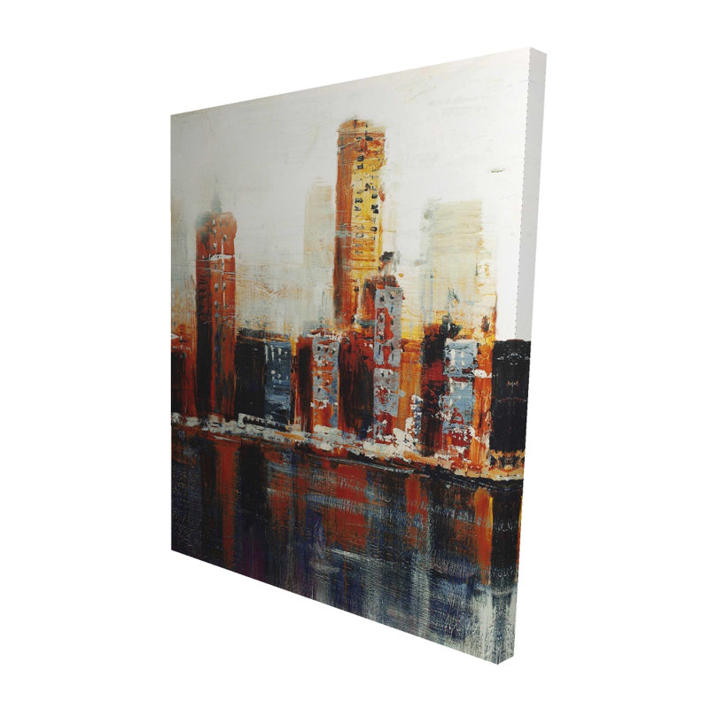 Paysage urbain abstrait rouge - Toile contemporaine pour la décoration intérieure