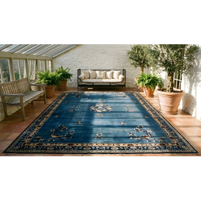 Tapis surdimensionné antique à motif de médaillon chinois de couleur bleue
