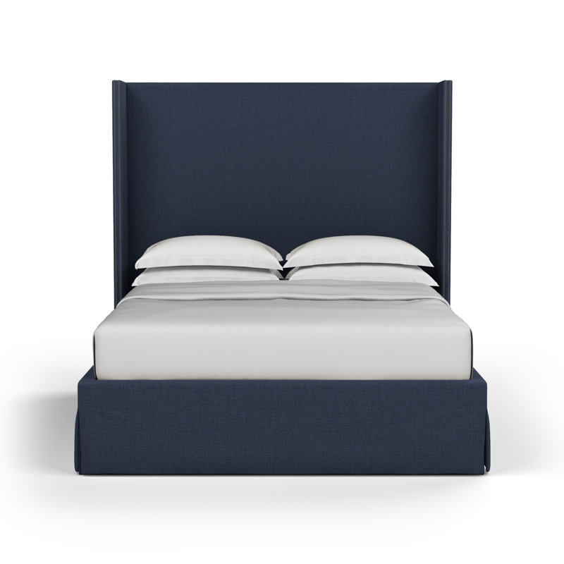 Lit tapissier Kaiser Box, Très grand, Imprimé bleu de lin à tissage carré