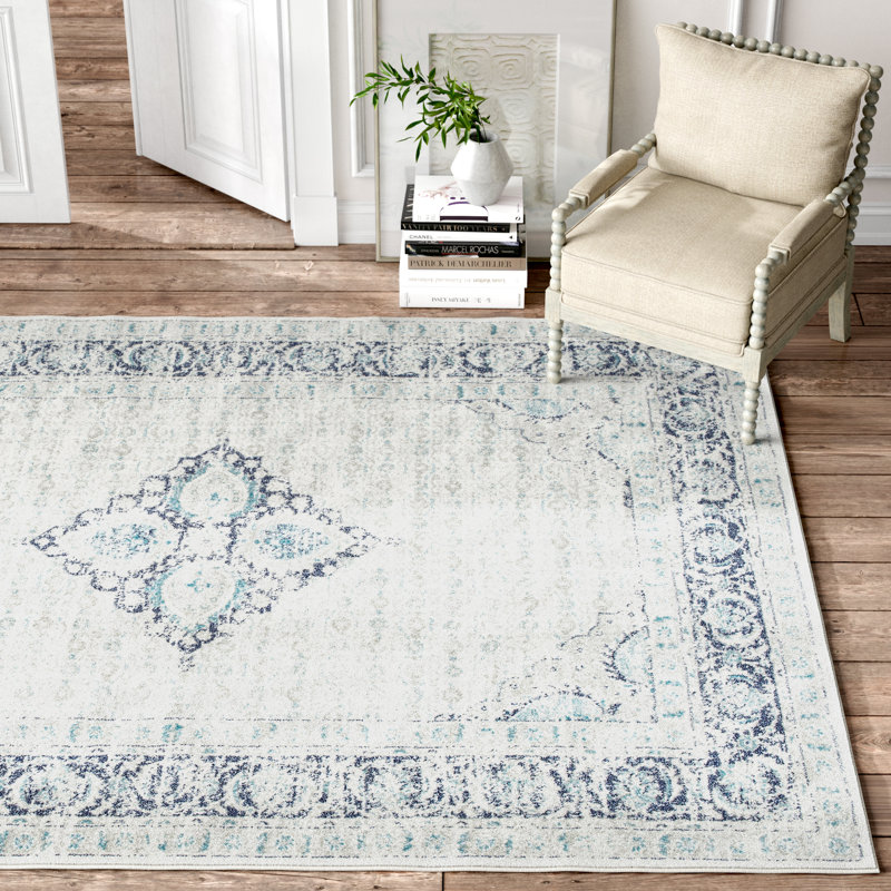 Tapis oriental bleu clair Arkins, Rectangle 6 pi 7 po x 9 pi