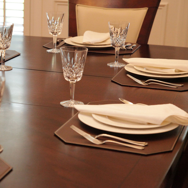 Brown Faux Leather Cut Corner Placemat with White Stitching