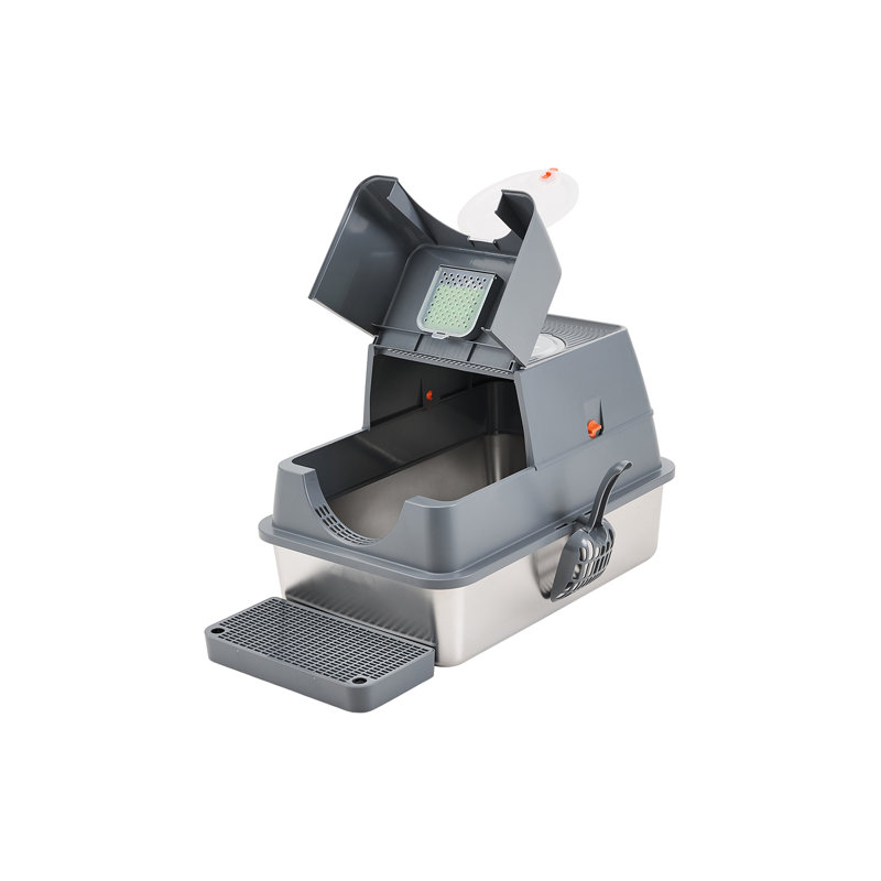 Polyethylene Plastic Enclosed Litter Box with Scoop, Grey
