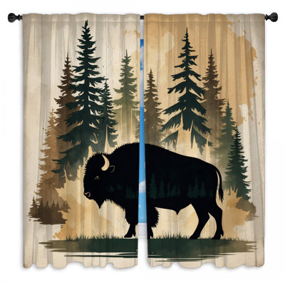 Bison In Forest Scene Window Curtains Bison Sheer & Room Darkening - 2 Panels
