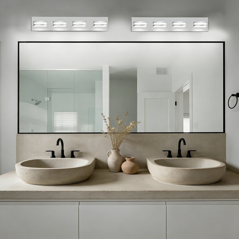 Luminaire de salle de bain moderne à DEL à DEL, luminaire mural à intensité variable pour miroir au-dessus du miroir, abat-jour en acrylique givré avec têtes réglables, installation câblée facile