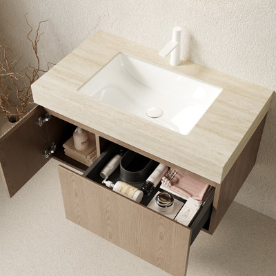 Meuble-lavabo et lavabo flottant luxueux, plateau en travertin Roma, idéal pour les salles de bain modernes