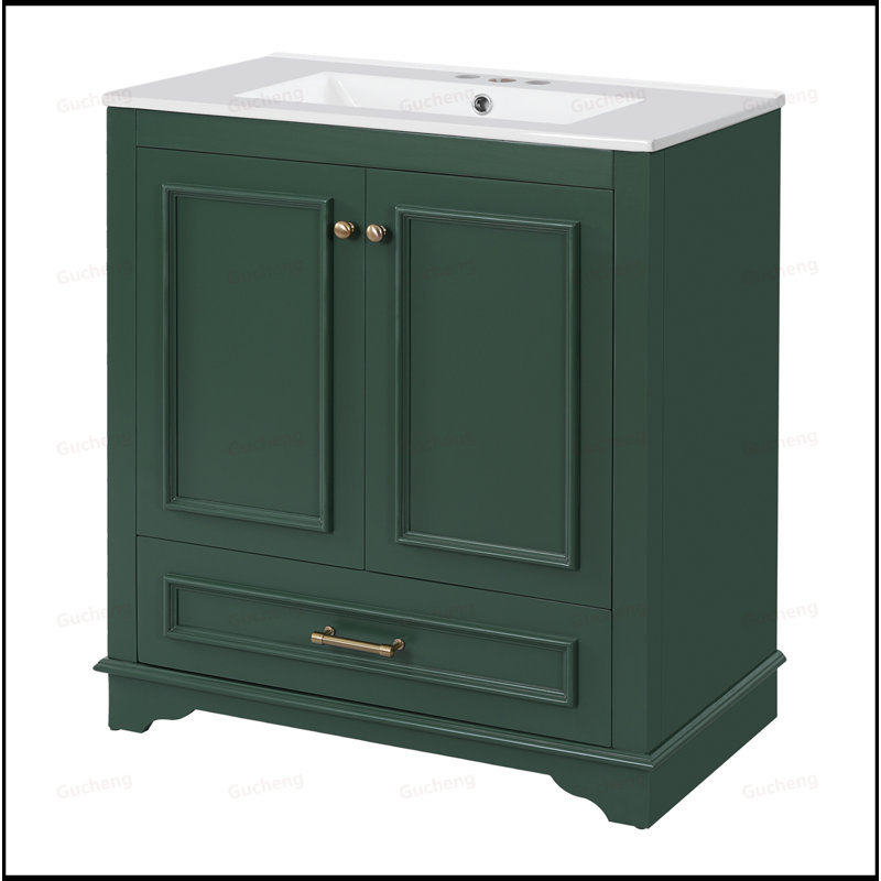 Meuble-lavabo 30 po avec lavabo en céramique, Vert
